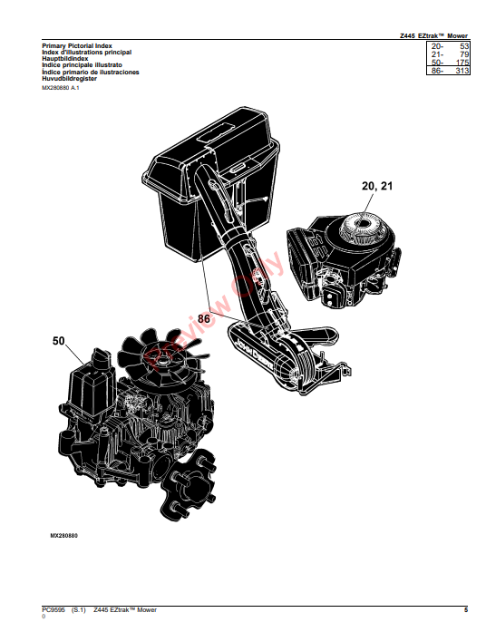 JOHN DEERE Z445 EZTRAK MOWER PC9595 - PARTS CATALOG MANUAL