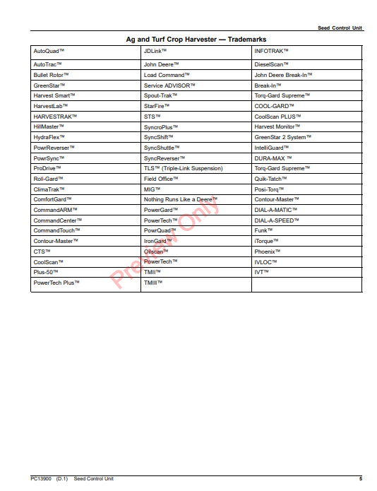 JOHN DEERE SEED CONTROL UNIT PC13900 - PARTS CATALOG MANUAL