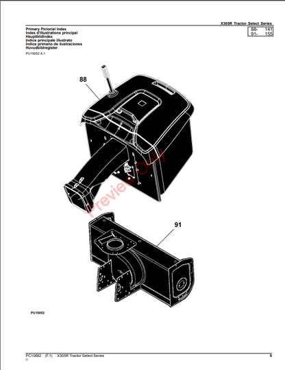 JOHN DEERE X305R TRACTOR SELECT SERIES PC10882 - PARTS CATALOG MANUAL