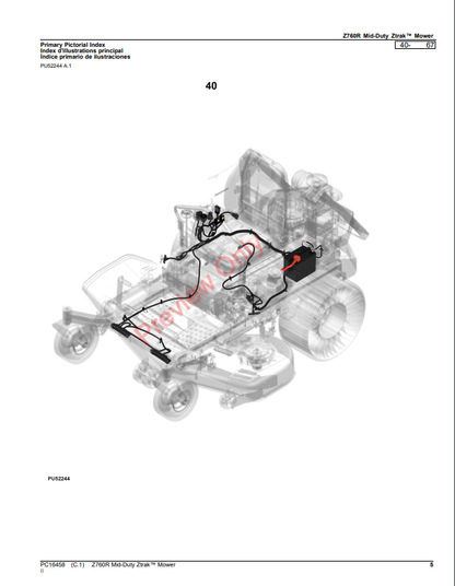 JOHN DEERE Z760R MID-DUTY ZTRAK MOWER PC16458 - PARTS CATALOG MANUAL