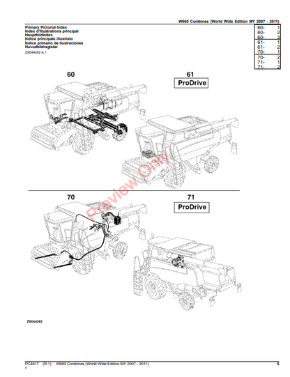 JOHN DEERE W660 COMBINE (WORLDWIDE EDITION MY 2007-2011) PC4617 - PARTS CATALOG MANUAL