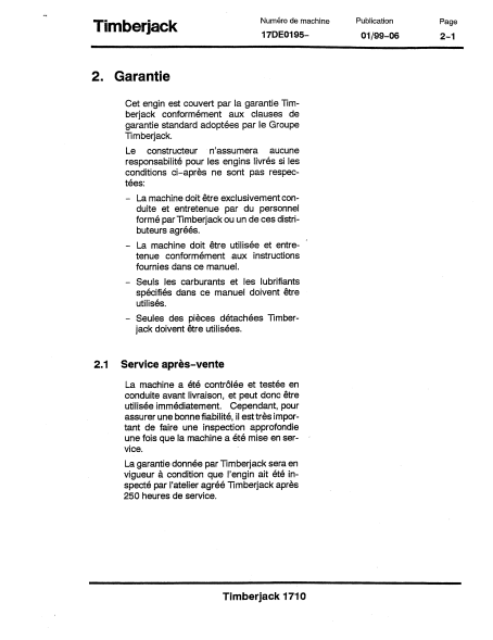 F057895 - JOHN DEERE 1710 (A SERIES) Forestry Forwarder OPERATOR MANUAL