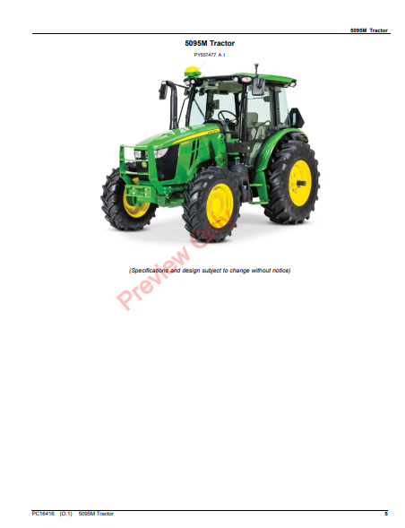 JOHN DEERE 5095M TRACTOR PC16416 - PARTS CATALOG MANUAL