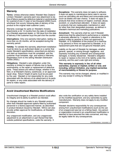 OPERATOR MANUAL - JOHN DEERE TIMBERRITE™ X-20 Waratah Felling Head WA134818