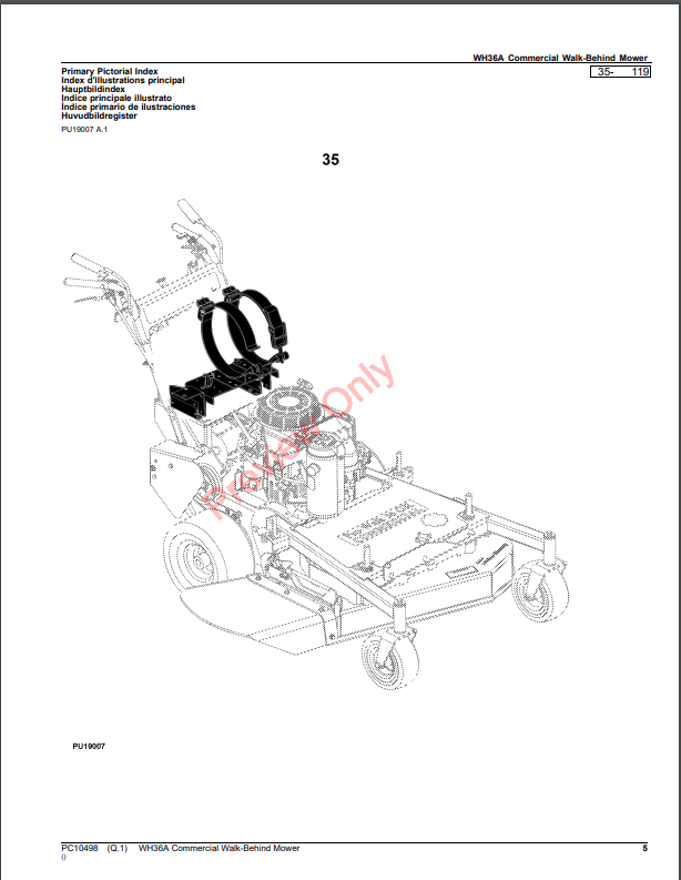 JOHN DEERE WH36A COMMERCIAL WALK-BEHIND MOWER PC10498 - PARTS CATALOG MANUAL