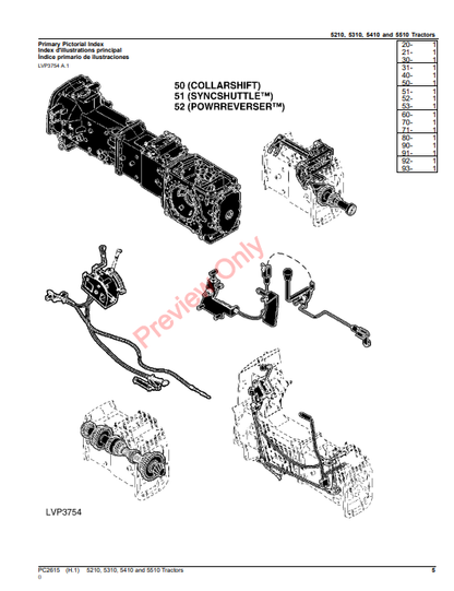 JOHN DEERE 5210, 5310, 5410 AND 5510 TRACTORS PC2615 - PARTS CATALOG MANUAL