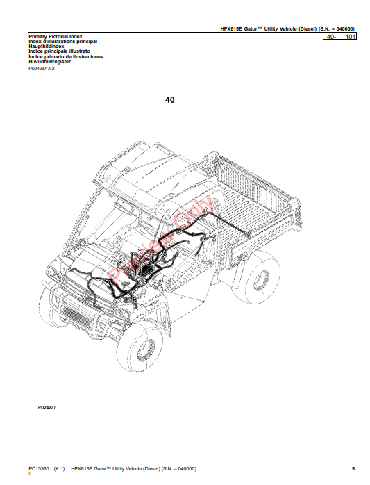 JOHN DEERE HPX815E GATOR UTILITY VEHICLE (DIESEL) (WORLDWIDE EDITION) PC13330 - PARTS CATALOG MANUAL