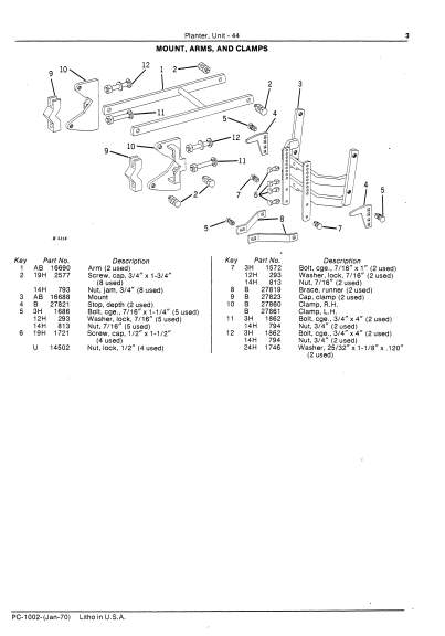 JOHN DEERE 44 UNIT PLANTER PC1002 - PARTS CATALOG MANUAL