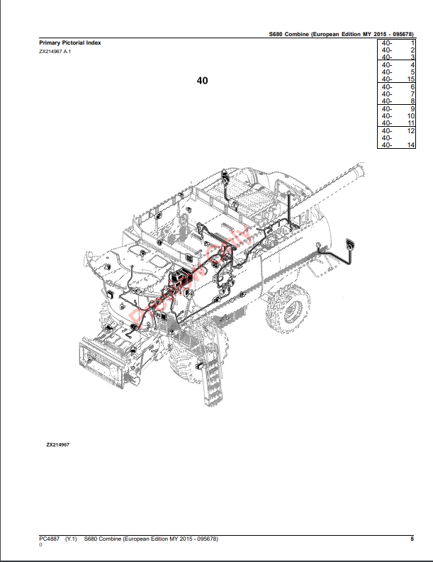 JOHN DEERE S680 COMBINE PC4887 - PARTS CATALOG MANUAL