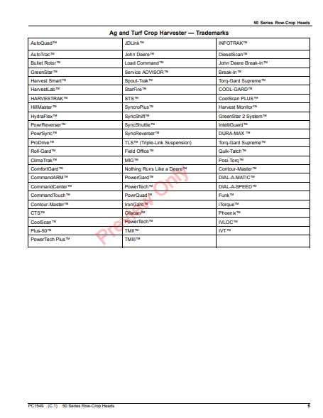 JOHN DEERE 50 SERIES ROW-CROP HEADS PC1549 - PARTS CATALOG MANUAL