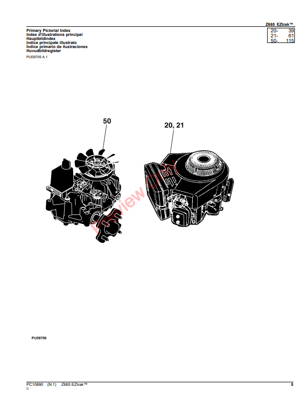 JOHN DEERE Z665 EZTRAK MOWER PC10890 - PARTS CATALOG MANUAL