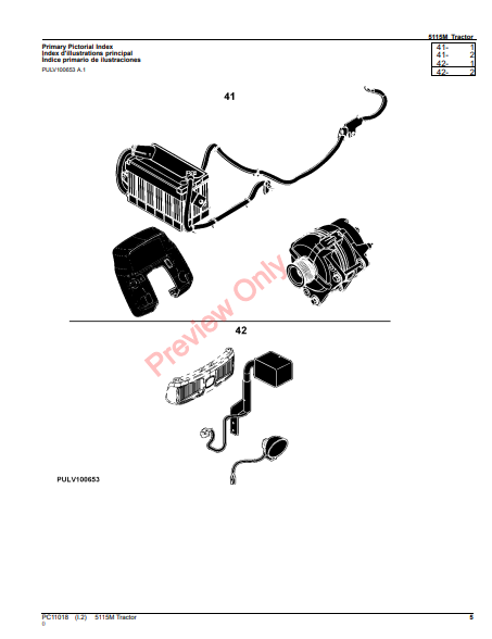 JOHN DEERE 5115M TRACTOR PC11018 - PARTS CATALOG MANUAL