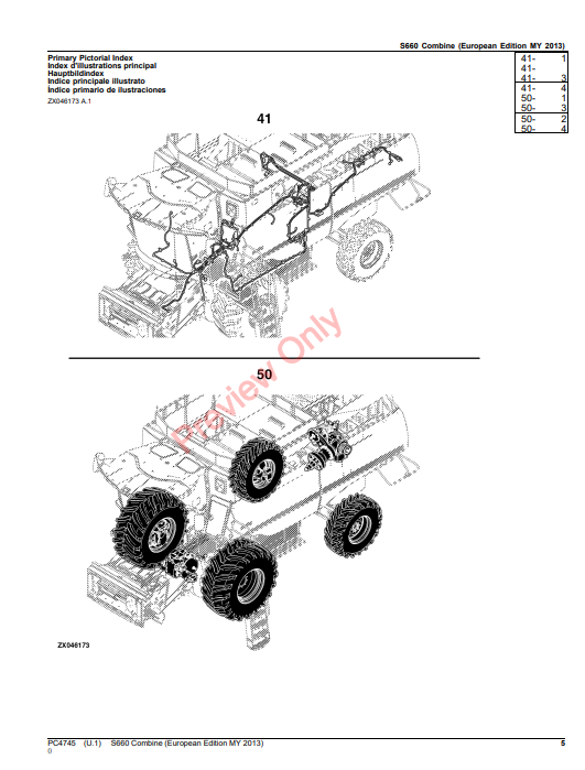 JOHN DEERE S660 COMBINE (EUROPEAN EDITION MY 2013) PC4745 - PARTS CATALOG MANUAL