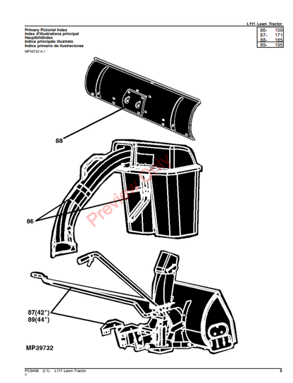 JOHN DEERE L111 LAWN TRACTOR PC9458 - PARTS CATALOG MANUAL