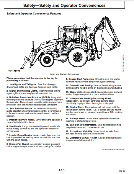 OPERATOR MANUAL - JOHN DEERE 310L EP Construction Backhoe Loader OMT410085X19