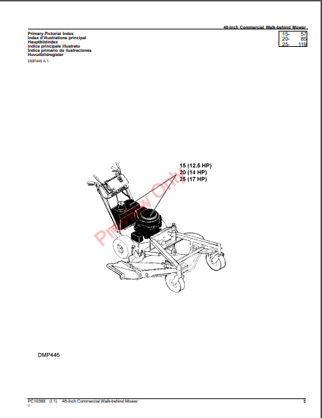 JOHN DEERE 48-INCH COMMERCIAL WALK-BEHIND MOWER PC10388 - PARTS CATALOG MANUAL