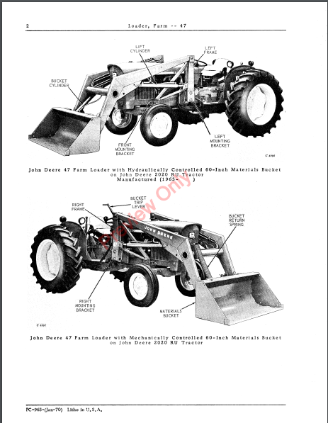 JOHN DEERE 47 FARM LOADER PC965 - PARTS CATALOG MANUAL