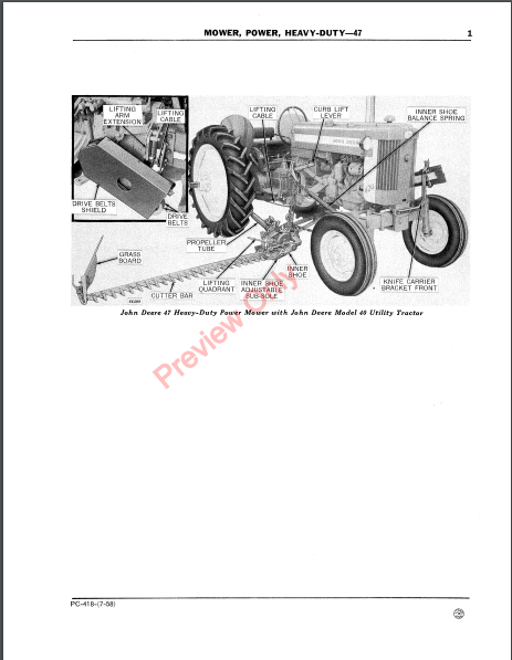 JOHN DEERE HEAVY-DUTY POWER MOWER-47 PC418 - PARTS CATALOG MANUAL