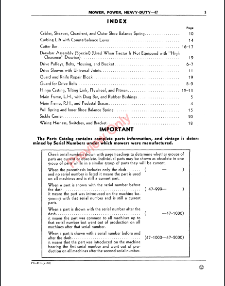 JOHN DEERE HEAVY-DUTY POWER MOWER-47 PC418 - PARTS CATALOG MANUAL