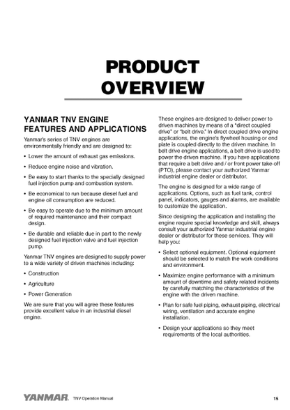 0ATNVG00101 - JOHN DEERE TNV (YANMAR) Hitachi Excavators  OPERATOR MANUAL