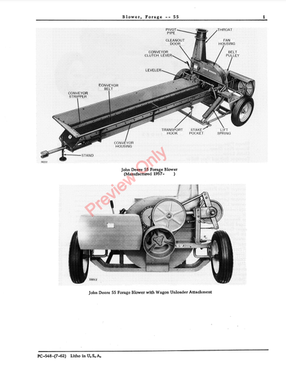 JOHN DEERE 55 FORAGE BLOWER PC548 - PARTS CATALOG MANUAL