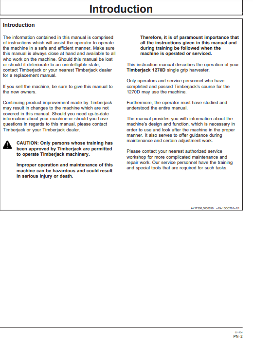 JOHN DEERE 1270D (D SERIES_JOHN DEERE MODELS) FORESTRY Wheeled Harvesters OPERATOR MANUAL - OMF066533