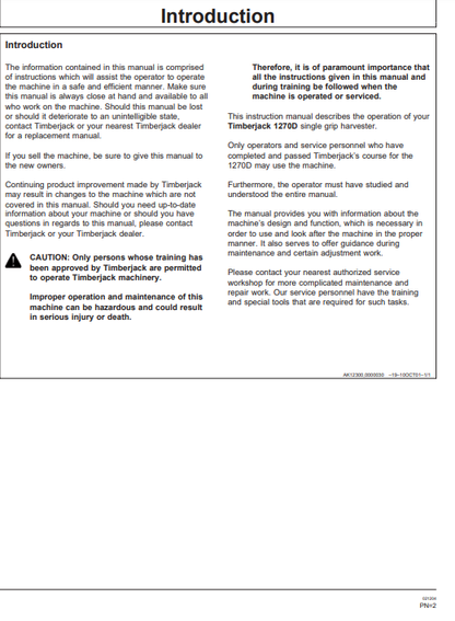 JOHN DEERE 1270D (D SERIES_JOHN DEERE MODELS) FORESTRY Wheeled Harvesters OPERATOR MANUAL - OMF066533