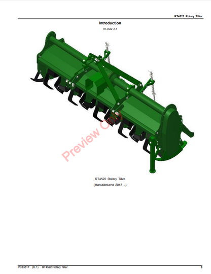 JOHN DEERE RT4522 ROTARY TILLER PC13517 - PARTS CATALOG MANUAL