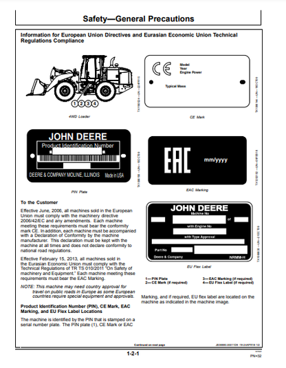 OPERATOR MANUAL - JOHN DEERE 844K SERIES III (0) Construction Loader OMT388954X19