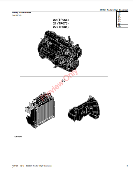 JOHN DEERE 5090EH TRACTOR (HIGH CLEARANCE) PC6126 - PARTS CATALOG MANUAL