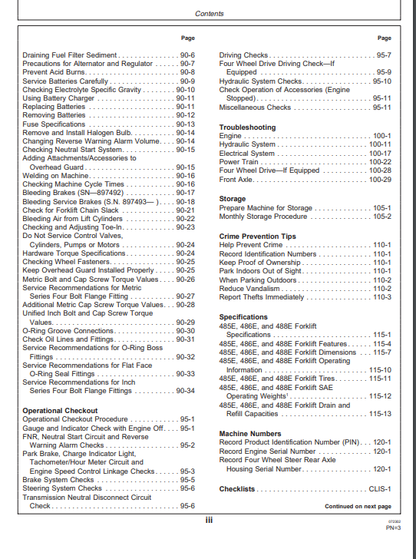 JOHN DEERE 485E, 486E, 488E (E SERIES) Construction Forklifts OPERATOR MANUAL - OMT188200