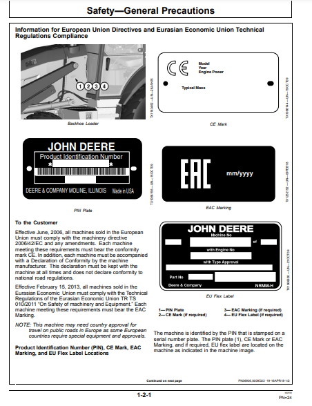 OPERATOR MANUAL - JOHN DEERE 310L EP Construction Backhoe Loader OMT410085X19