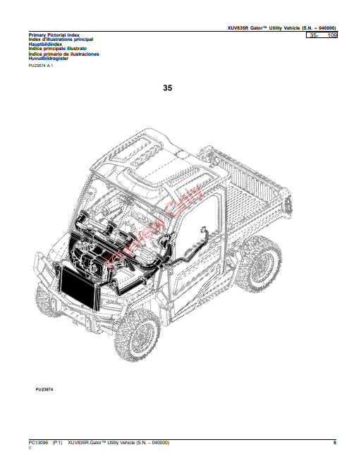 PARTS CATALOG MANUAL - JOHN DEERE XUV835R GATOR UTILITY VEHICLES (PC13096)