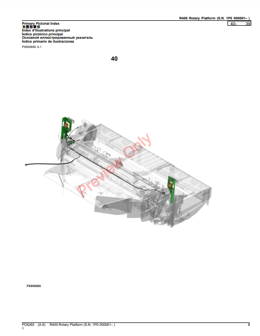 JOHN DEERE R400 ROTARY PLATFORM PC6263 - PARTS CATALOG MANUAL