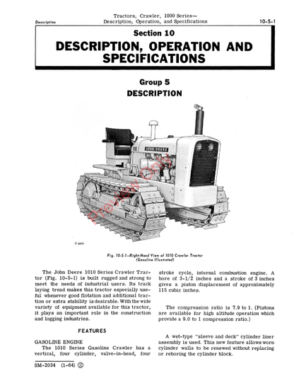 JOHN DEERE 1010 CRAWLER TRACTOR SERVICE MANUAL SM2034 - PDF FILE