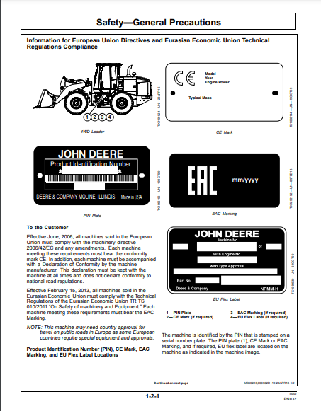 OPERATOR MANUAL - JOHN DEERE 824K SERIES II (0) Construction Loader OMT353085X19