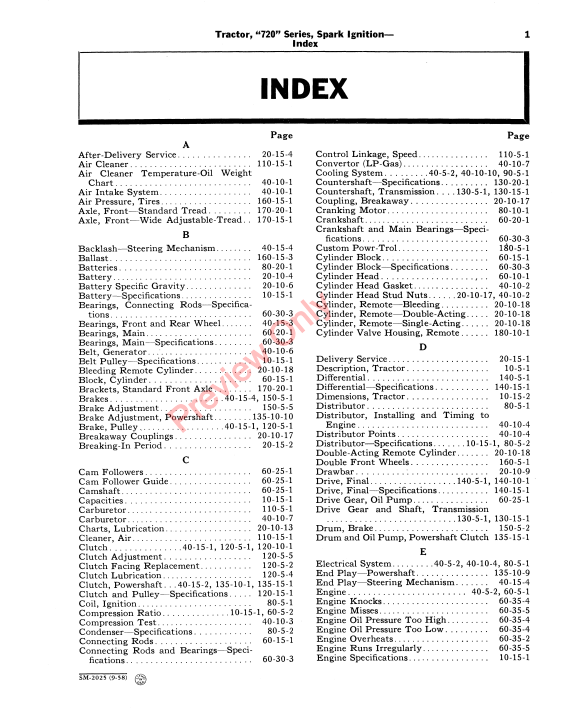 SM2025 SERVICE MANUAL - JOHN DEERE 70, 720 & 730 (GAS) TRACTOR