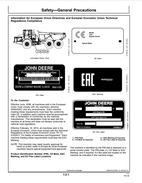 OPERATOR MANUAL - JOHN DEERE 260E,310E (0) Construction Articulated Dump Truck OMT329817X19