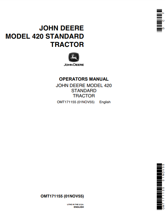 JOHN DEERE 420( SERIES ) Construction Tractors OPERATOR MANUAL - OMT171155