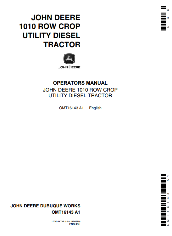 JOHN DEERE 1010 ( SERIES ) Construction Tractors OPERATOR MANUAL - OMT16143