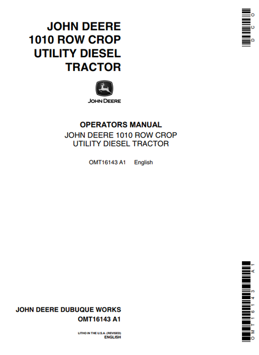 JOHN DEERE 1010 ( SERIES ) Construction Tractors OPERATOR MANUAL - OMT16143