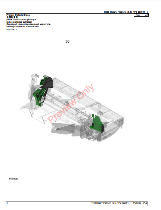 JOHN DEERE R400 ROTARY PLATFORM PC6263 - PARTS CATALOG MANUAL