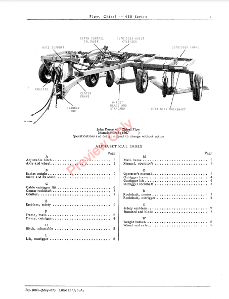 JOHN DEERE 450 SERIES CHISEL PLOW PC1083 - PARTS CATALOG MANUAL