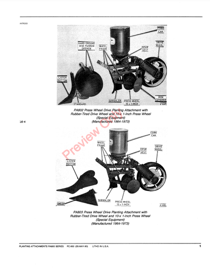 JOHN DEERE PA800 SERIES PLANTING ATTACHMENTS PC950 - PARTS CATALOG MANUAL