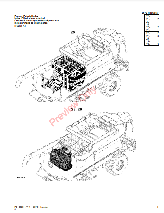 JOHN DEERE S670 HILLMASTER PC10720 - PARTS CATALOG MANUAL