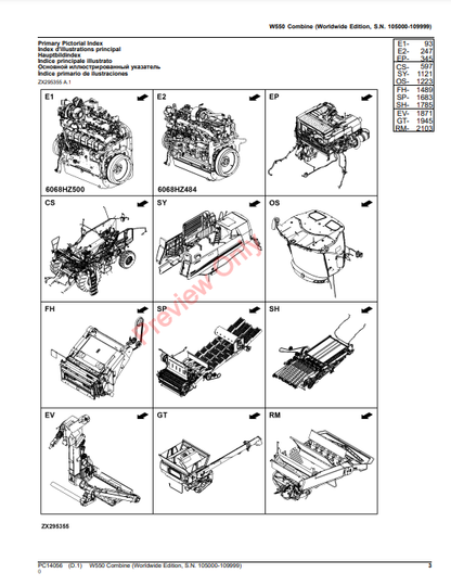 JOHN DEERE W550 COMBINE (WORLDWIDE EDITION) PC14056 - PARTS CATALOG MANUAL