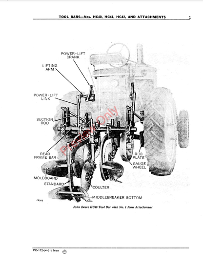 JOHN DEERE HC40, HC41, HC42 TOOLBARS & ATTACHMENTS PC172 - PARTS CATALOG MANUAL