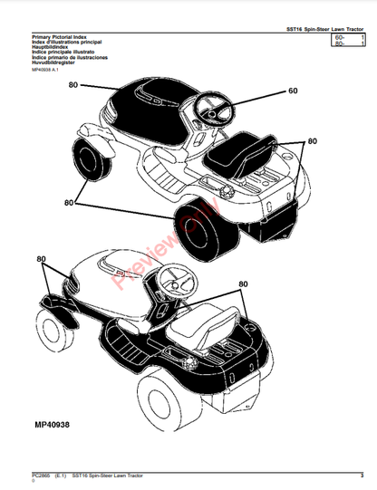 JOHN DEERE SST16 SPIN-STEER LAWN TRACTOR PC2865 - PARTS CATALOG MANUAL