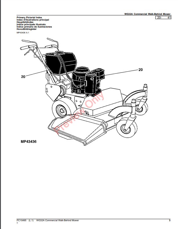 JOHN DEERE WG32A COMMERCIAL WALK-BEHIND MOWER PC10495 - PARTS CATALOG MANUAL