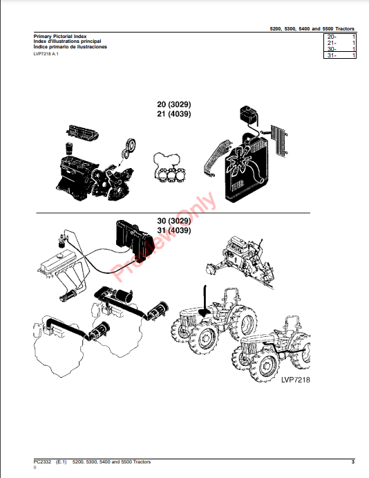 JOHN DEERE 5200, 5300, 5400 AND 5500 TRACTORS PC2332 - PARTS CATALOG MANUAL